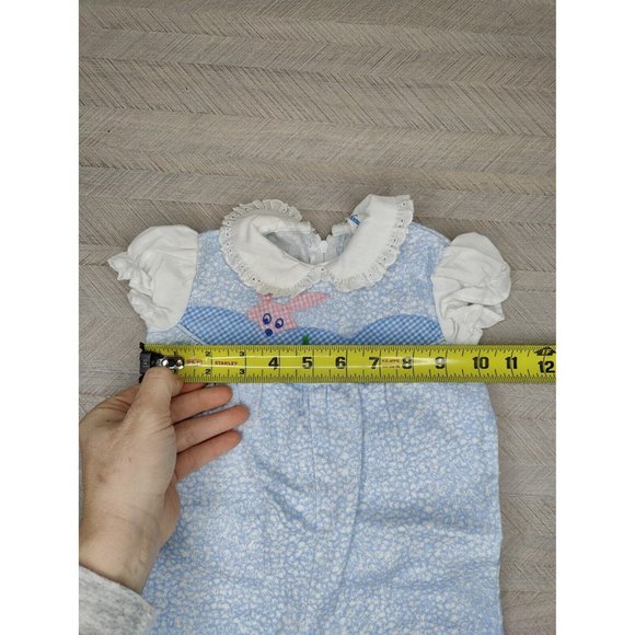 Vintage Thomas Baby Romper Easter Bunny Overalls 3-6m Blue Gingham Plaid - Picture 2 of 7